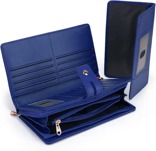 Miniatura 7 de UTO Cartera de pulsera para mujer desmontable para chequera, tarjeta, billetes, teléfono, organizador grande, 1085 azul, Grande, Moderno