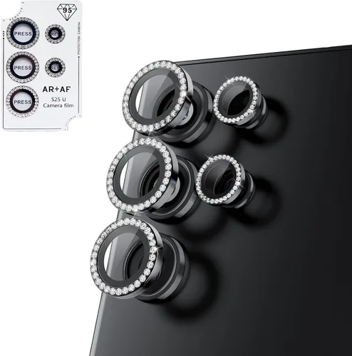 Miniatura 22 de Bling - Protector de lente de cámara para Samsung Galaxy S22 Ultra solamente, cubierta de anillo de lente de ajuste completo con película de Negro