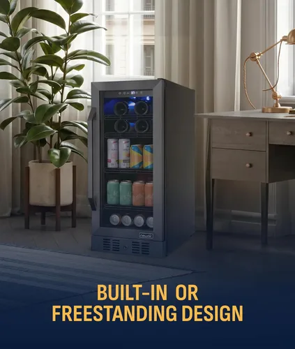 Miniatura 9 de NewAir Refrigerador de bebidas y vino de zona única de 15 pulgadas, refrigerador de bebidas y vino para 33 botellas/80 latas, mini refrigerador