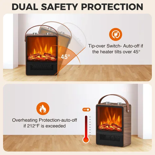 Miniatura 5 de Riseon - Calefactor Eléctrico de Chimenea para Uso en Interiores, 1500W/750W, Chimenea Calentador con Llama LED 3D, Protección de Doble Seguridad