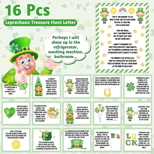 Miniatura 4 de Shappy 1 juego de duende de peluche para niño y niña, juguete de peluche del día de San Patricio con monedas de trébol y letra de caza del tesoro