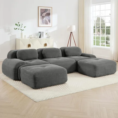 Miniatura 52 de Juego de sofás seccionales sin hueso de 117 pulgadas para sala de estar, modular en forma de L y sofá de 3 plazas con asiento profundo, almohadas