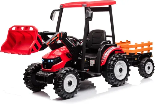 Miniatura 10 de Kidsera Tractor de paseo para niños de 24 V con remolque y cargador frontal, tractor 3 en 1 con caja de cambios de 24 voltios, marco de metal