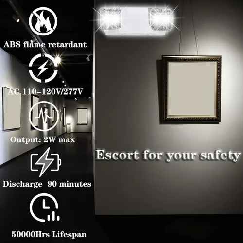 Miniatura 3 de Luces de emergencia LED con batería de respaldo, luz de emergencia comercial ajustable de dos cabezales, certificación UL, CA 120/277V, accesorios