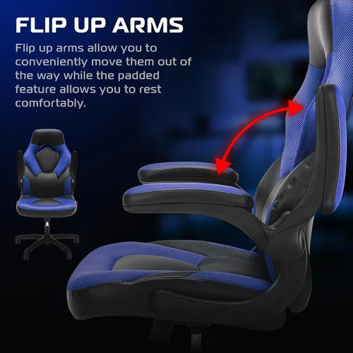 Miniatura 3 de RESPAWN 3085 Silla de juegos ergonómica para adultos, silla de oficina de respaldo alto con reposacabezas y brazos abatibles, asiento de cuero Azul