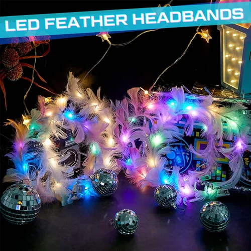 Miniatura 6 de Taiyin 20 diademas de plumas LED, coronas de flores iluminadas, coronas de flores para mujeres, diadema que brilla en la oscuridad, para boda