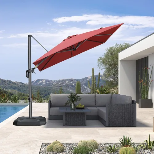 Miniatura 36 de PURPLE LEAF Sombrilla de Patio de 8 Pies para Exteriores Sombrilla Cantilever Cuadrada de Aluminio Sombrilla Offset con Rotación de 360 Grados