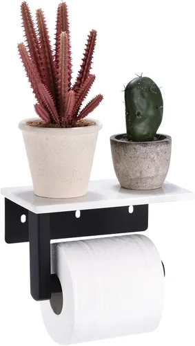 uxcell Soporte de papel higiénico con estante de mármol, soporte de papel higiénico montado en la pared de acero inoxidable SUS304 para baño,