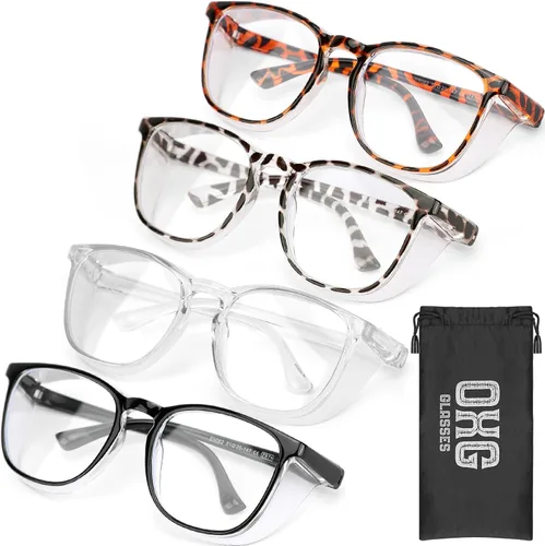 OXG Z87.1+ - Paquete de 4 gafas de seguridad antivaho con estilo – Lentes de seguridad con bloqueo de luz azul para enfermeras