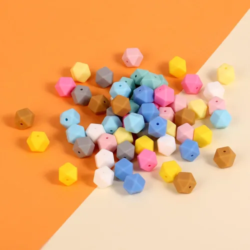 Miniatura 6 de 60 cuentas de silicona, cuentas hexagonales de silicona de 0.555 pulgadas a granel, cuentas sueltas de silicona poligonal grandes para llavero
