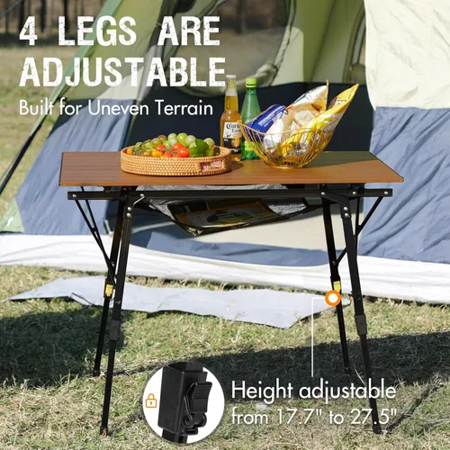 Miniatura 4 de Mesa de camping plegable portátil de Portal Mesa de campamento ultra ligera mesa plegable de campamento 4 patas ajustables mesa de aluminio Marrón