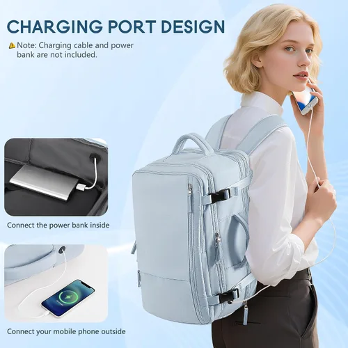 Miniatura 5 de Mochila de viaje de cabina aprobada por aerolíneas Beraliy para hombres y mujeres, Azul-claro, X-Grande, Mochilas de viaje