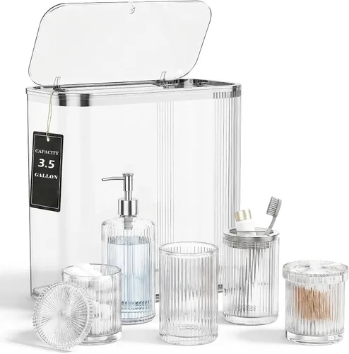 Miniatura 14 de Accesorios de baño verdes 5 piezas con bote de basura (negro, 5 imágenes)