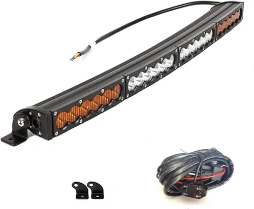 Barra de luz LED curvada de doble color, 25 pulgadas, 120 W, color blanco, ámbar y amarillo, combo de inundación de trabajo, buceo, conducción