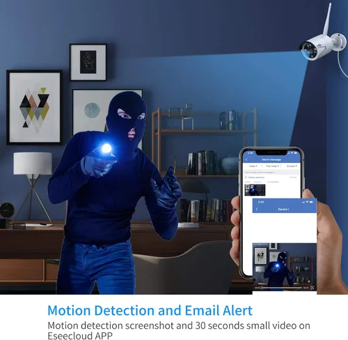 Miniatura 3 de Sistema de cámara de seguridad inalámbrica Hiseeu de 5 MP con disco duro de 500 G, audio de una vía, 4 unidades de cámaras de vigilancia WiFi de 5