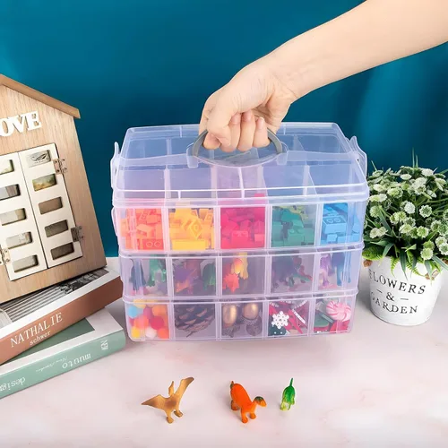 Miniatura 7 de SGHUO Caja de almacenamiento apilable de 3 niveles con divisores - 30 compartimentos, organizadores de cuentas para almacenamiento de manualidades