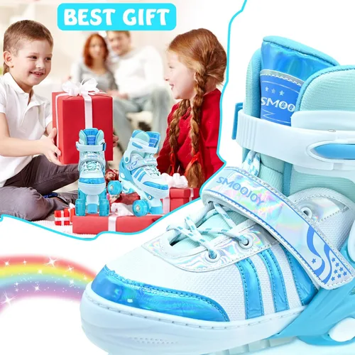 Miniatura 6 de Patines de ruedas para niñas, niños y niños, 4 tamaños ajustables, para interiores y exteriores, con ruedas iluminadas para principiantes de 3 a 12