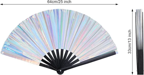 Miniatura 2 de SUMERSHA 1 ventilador holográfico grande para rave, ventilador de mano plegable, gran ventilador iridiscente de mano para club nocturno, festival