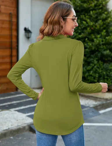 Miniatura 5 de Rapbin Camisa de cuello de muesca para mujer, cuello en V, manga corta, casual, túnica