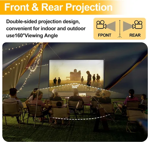Miniatura 5 de Pantalla de proyector para exteriores con soporte, soporte de pantalla de proyector portátil de 120 pulgadas con barra de cuerda elástica, pantalla