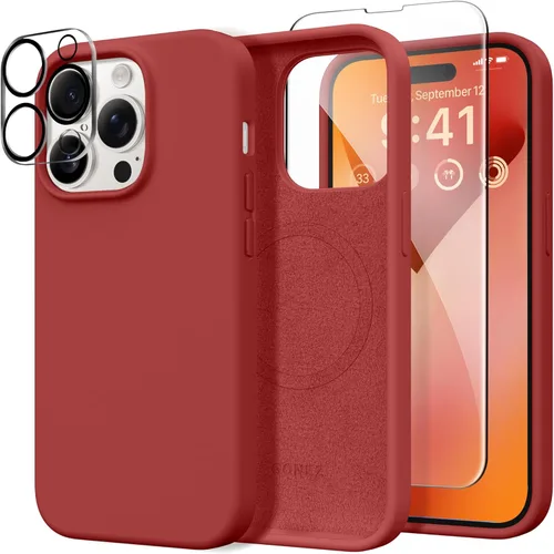 Miniatura 269 de GONEZ Funda de silicona para iPhone 14 Pro Max, compatible con MagSafe, con protector de pantalla + protector de lente de cámara, silicona líquida a