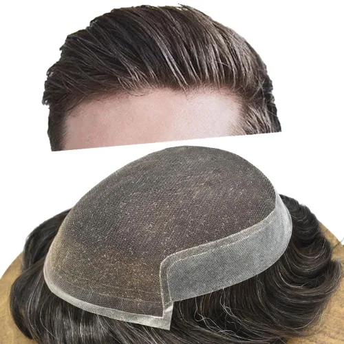 Miniatura 20 de Tupé para hombre, cabello humano real, suave encaje suizo frontal, tupé para hombres, sistema de cabello, extensiones capilar para hombre