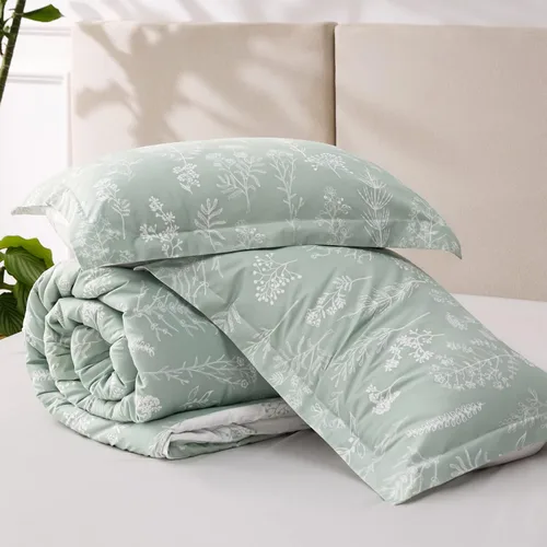 Miniatura 9 de Bedsure - Juego de edredón tamaño King, juego de ropa de cama verde salvia, 3 piezas de ropa de cama floral bonita, 1 edredón reversible suave