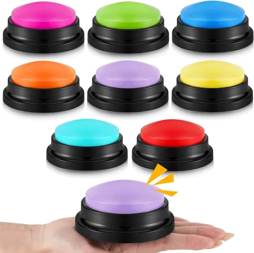 Miniatura 11 de Honoson 8 Piezas de Botones de Respuesta Grabables para Juegos de Trivia, Botones de Timbre de Grabación, Regalos para Regreso a Clases, Equipo