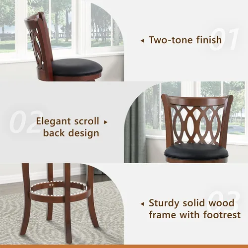 Miniatura 4 de Homelegance Taburetes giratorios tapizados de altura de barra con respaldos, Taburetes de bar de cuero sintético, 30 pulgadas de altura del asiento