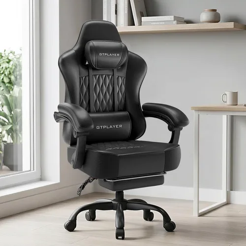 Miniatura 12 de GTPLAYER Silla para videojuegos, silla de oficina para computadora con cojín de resorte de bolsillo, reposabrazos de conexión, cómoda silla
