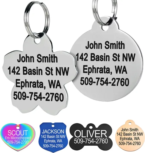 Miniatura 8 de Placa de identificación para mascotas, de acero inoxidable, etiquetas personalizadas para perros y gatos, hasta 8 líneas de texto personalizado