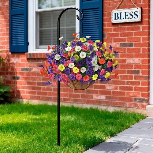 Miniatura 6 de Homsunny Plantas artificiales colgantes con cesta para exteriores, petunias falsas, de seda, para exteriores, porche, patio, balcón, jardín