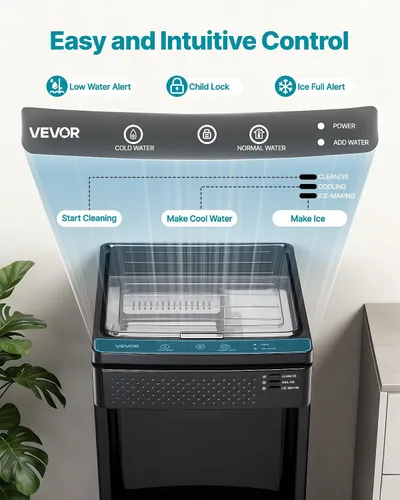 Miniatura 4 de VEVOR Dispensador de agua con máquina de hielo, dispensador de agua de pie 3 en 1, 33 libras/24 horas, 9 cubos/7 minutos de fabricación de hielo