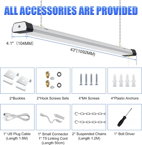 Miniatura 7 de Luz LED enlazable para tienda con certificación ETL de 100 W, 13,000 LM, 5000 K, luces de techo LED para garaje, enchufe de 3.6 pies con cadena