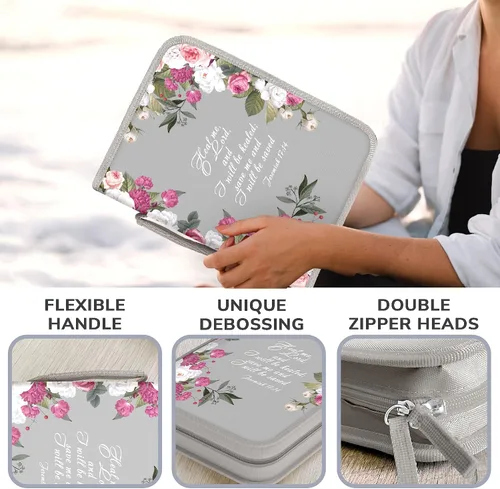 Miniatura 21 de DEHITE Funda para la Biblia para mujer, fundas de tela prémium para la Biblia para niñas, bolsa de transporte para mujer, ranuras para bolígrafos