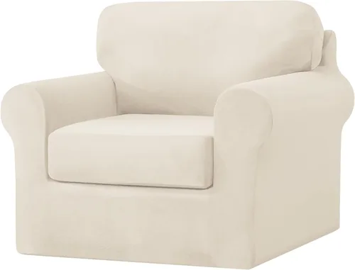 Miniatura 27 de UNBBRRL Fundas de sofá de 3 piezas para sofá, funda de terciopelo elástico para sillón con 1 funda de cojín de asiento y 1 funda de respaldo