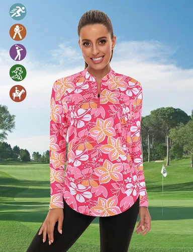Miniatura 6 de Misyula - Camisetas de golf para mujer, con cremallera de 14, protección solar, secado rápido, tenis, correr, atletismo, entrenamiento