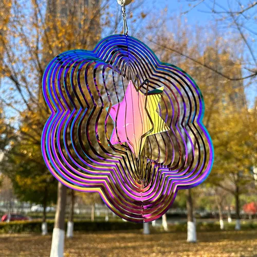 Miniatura 7 de Molinillo de viento para exteriores, de metal, 3D, para colgar en el patio, decoración de jardín, regalos de acero inoxidable con patrón de corazón