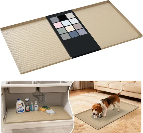 Miniatura 125 de URMONA Tapete de silicona impermeable para debajo del fregadero, 34 x 22 pulgadas, forro para estante de cocina y baño, protector de gabinetes
