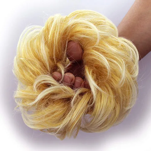 Miniatura 9 de 2 piezas de extensión de cabello desordenado de moño rizado ondulado con banda de goma elástica para coleta de caballo (144T613)