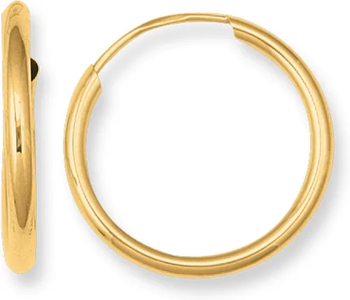 Pendientes de aro redondos sin fin brillantes de oro amarillo de 10 quilates