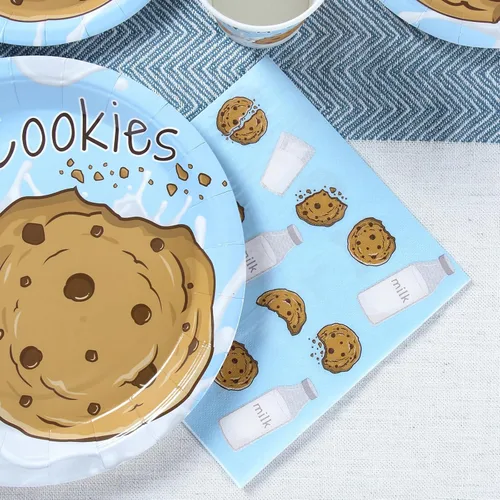 Miniatura 5 de Suministros de fiesta de leche y galletas - Sirve 24. Cenas, platos de postre, tazas, servilletas. Decoraciones de cumpleaños de galletas