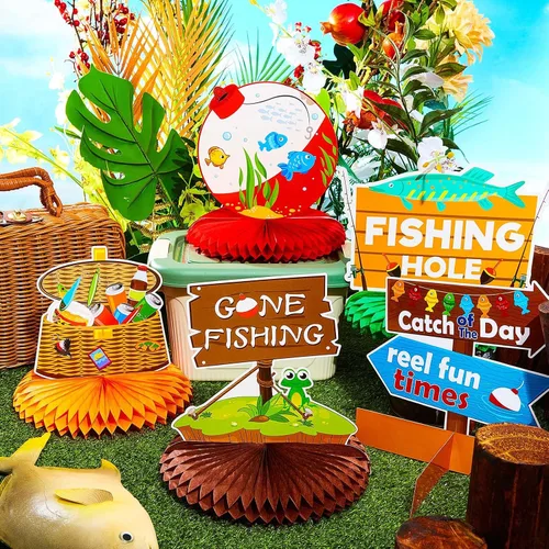 Miniatura 4 de Zonon 12 piezas de decoraciones de fiesta de pesca que se han ido a pescar, decoraciones de fiesta, mesa de nido de abeja, suministros de pescador