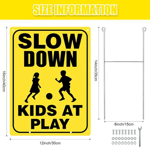Miniatura 2 de Zonon 4 letreros de seguridad para niños en juego con alambre de metal con estacas en H de precaución para niños en el juego, letreros reflectantes