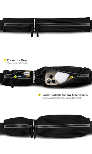 Miniatura 2 de Cinturón de correr Fitgriff® para hombres y mujeres - Bolso de jogging seguro para teléfono, llaves y elementos esenciales - Para todos los Negro