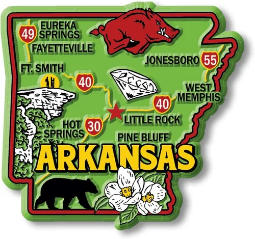 Imán colorido de Arkansas de Classic Magnets, 3 x 2.8 pulgadas, recuerdos coleccionables de goma 3D estilo vintage y regalos fabricados en los