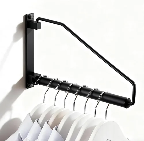 Miniatura 11 de NEWRAIN Estante de secado de ropa, estantes para secar ropa, colgador de ropa con brazo oscilante montado en la pared para lavandería, garaje, uso