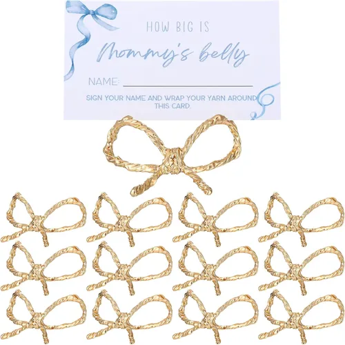 Leinuosen 12 soportes para tarjetas de lugar con lazo dorado, con lazo, coqueta, etiquetas para asientos de boda, clips para tarjetas de nombres,