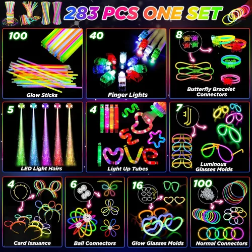 Miniatura 10 de SHQDD Suministros de fiesta, recuerdos de fiesta que brillan en la oscuridad para adultos y niños, 27 accesorios de carnaval, 56 juguetes con luz