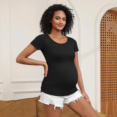 Miniatura 25 de GINKANA Blusas de maternidad de manga corta, diseño floral, fruncido, casual, para mamá, para embarazo
